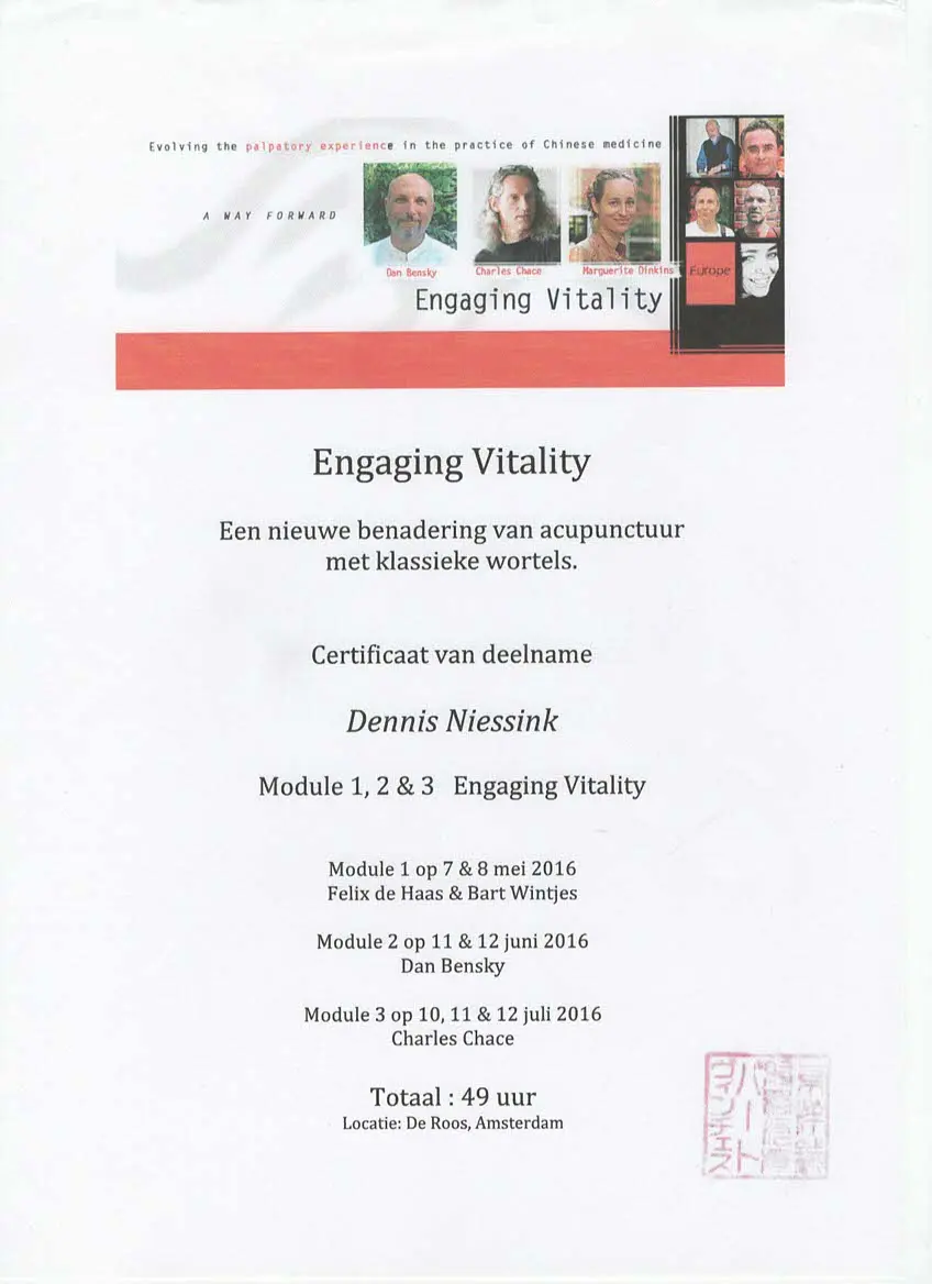 Certificaat Engaging Vitality [modules 1, 2 & 3]